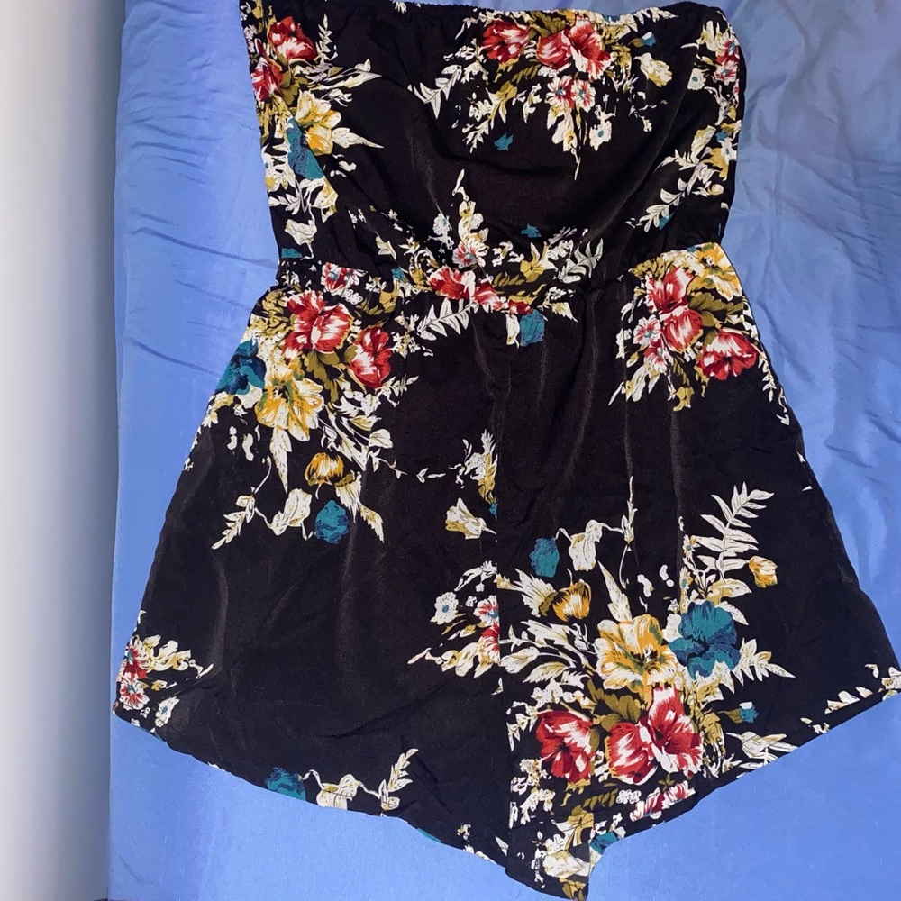 Strapless Black Shein Floral Romper